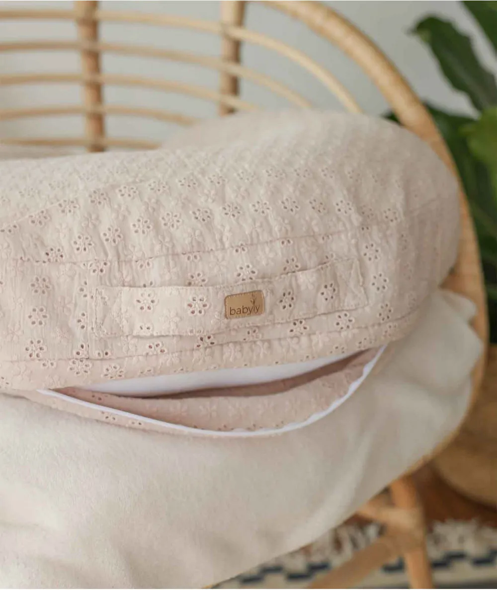 Babyly : Coussin de maternité / grossesse beige en coton brodé