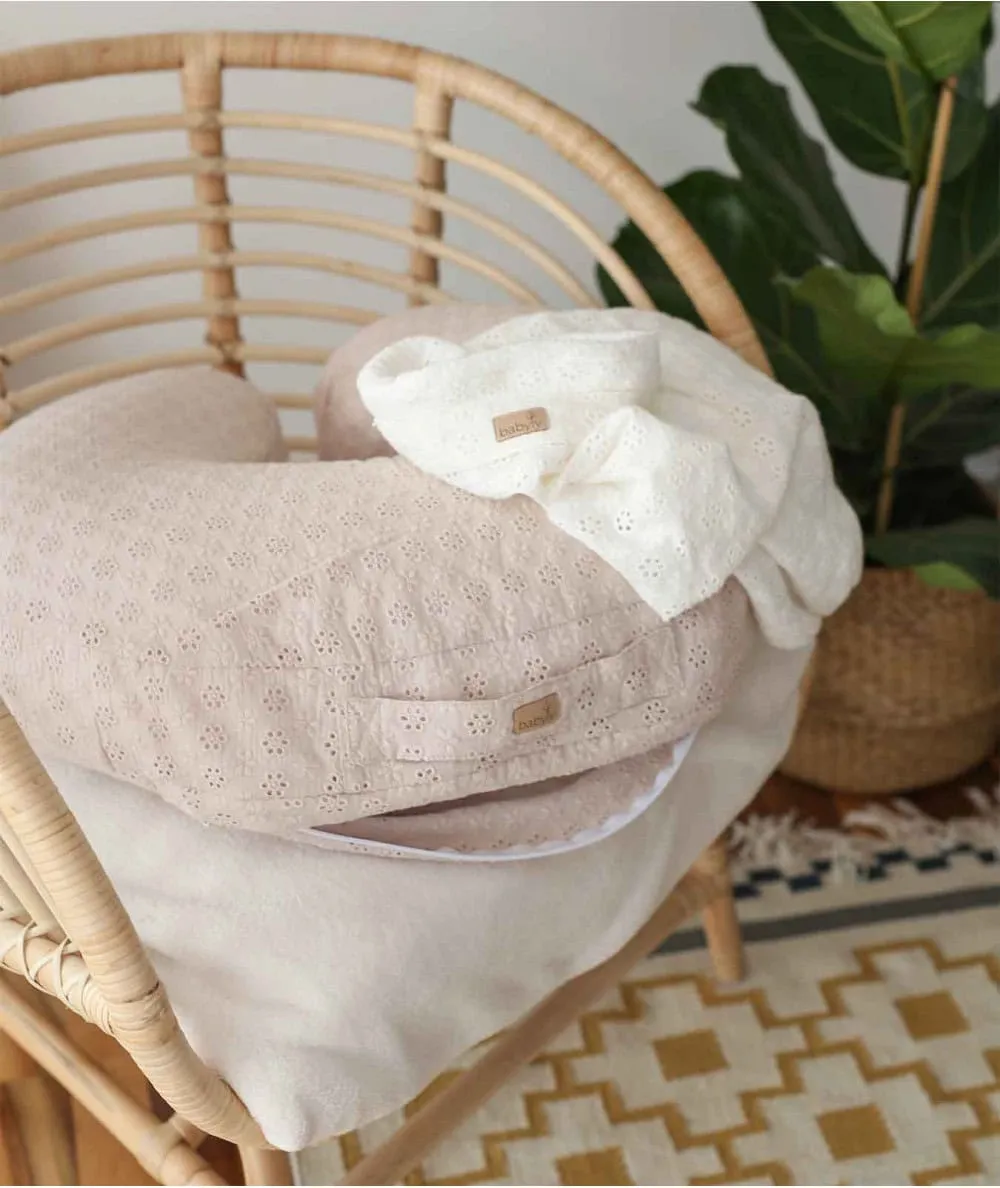 Babyly : Coussin de maternité / grossesse beige en coton brodé