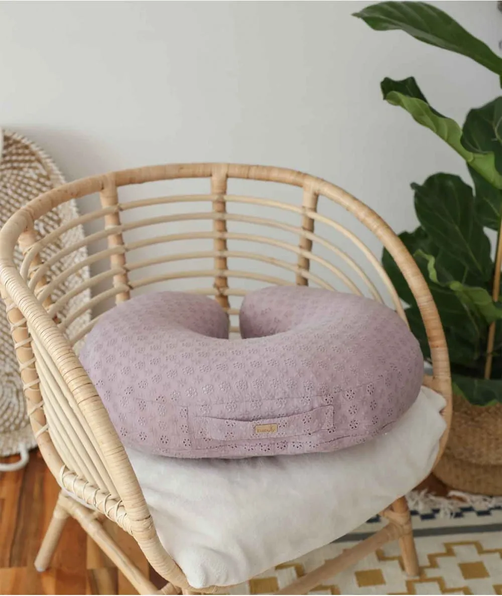 Babyly : Coussin de maternité / grossesse Rose Chiné coton brodé