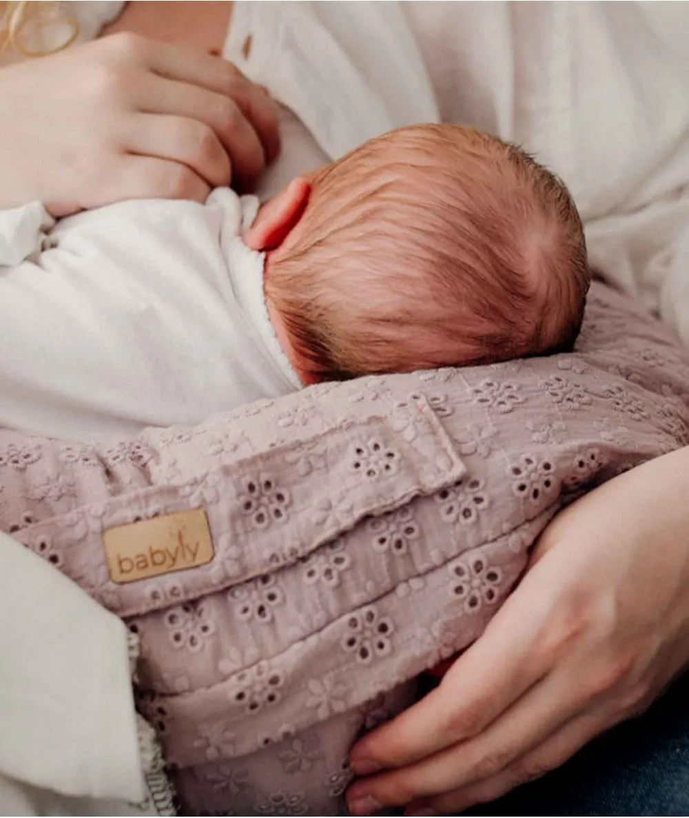 Babyly : Coussin de maternité / grossesse Rose Chiné coton brodé