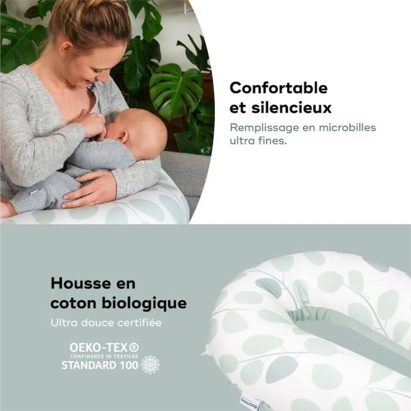 Babymoov Coussin de Maternité doomoo Buddy Leaves Aqua Green vert - Babymoov