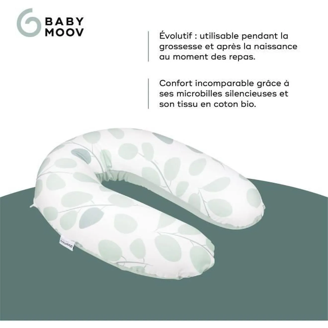 Babymoov Coussin de Maternité doomoo Buddy Leaves Aqua Green vert - Babymoov