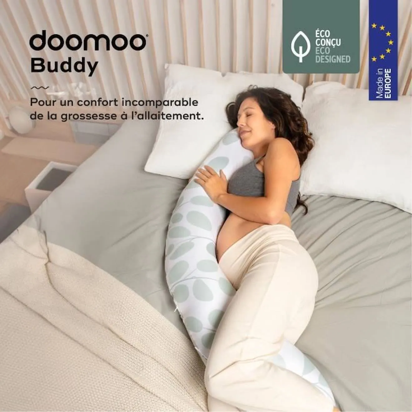 Babymoov Coussin de Maternité doomoo Buddy Leaves Aqua Green vert - Babymoov