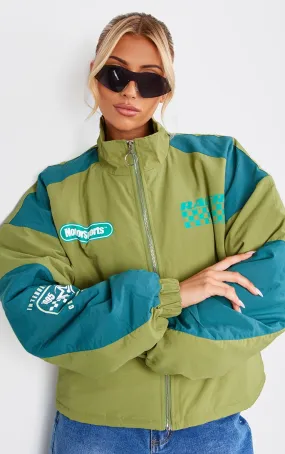 Bomber en nylon vert oversize graphique