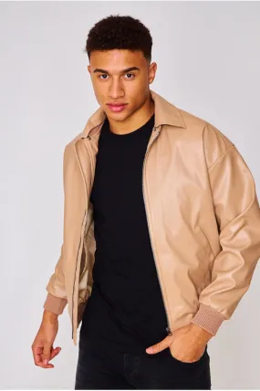 Bomber en simili cuir beige foncé