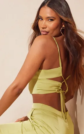 Bralette chartreuse satinée à dos noué