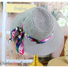 Chapeau d 'ete femme en paille fait a la main 2359 gris