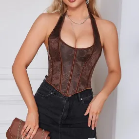 Corset à bretelles marron et dos nu style bustier