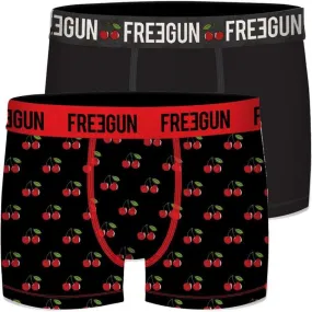 FREEGUN Lot de 2 Boxers Homme Coton bio BCBX2 CERISE Noir Rouge