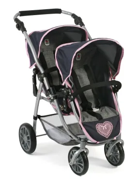 Le buggy Tandem Vario, Mélange bleu foncé - anthracite - rose - N/A