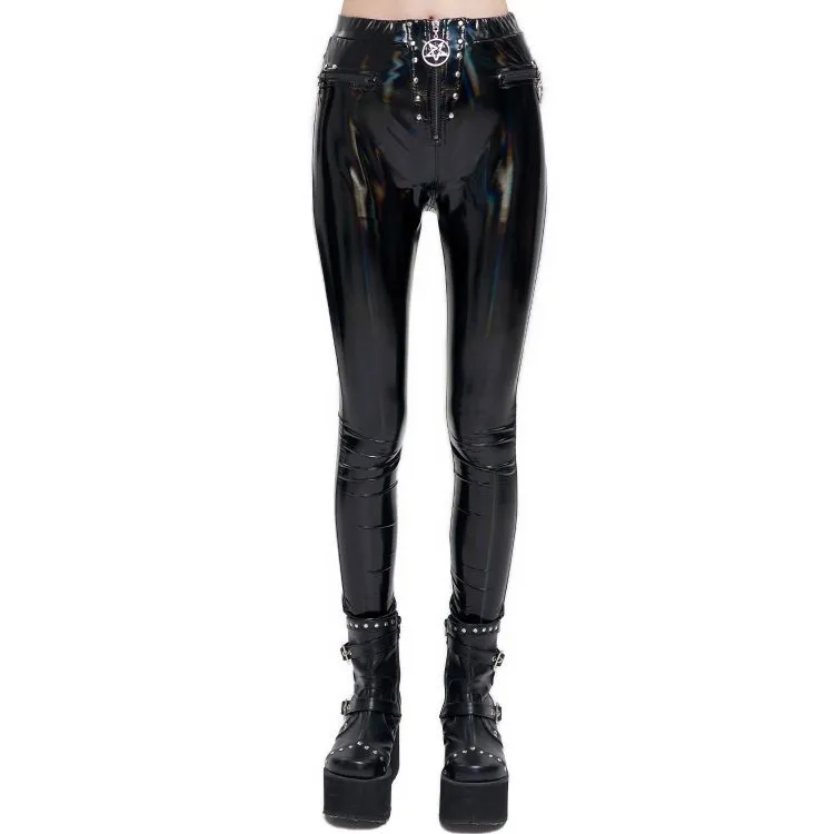 Leggings 'Geloyra' en Vinyle Noir Verni