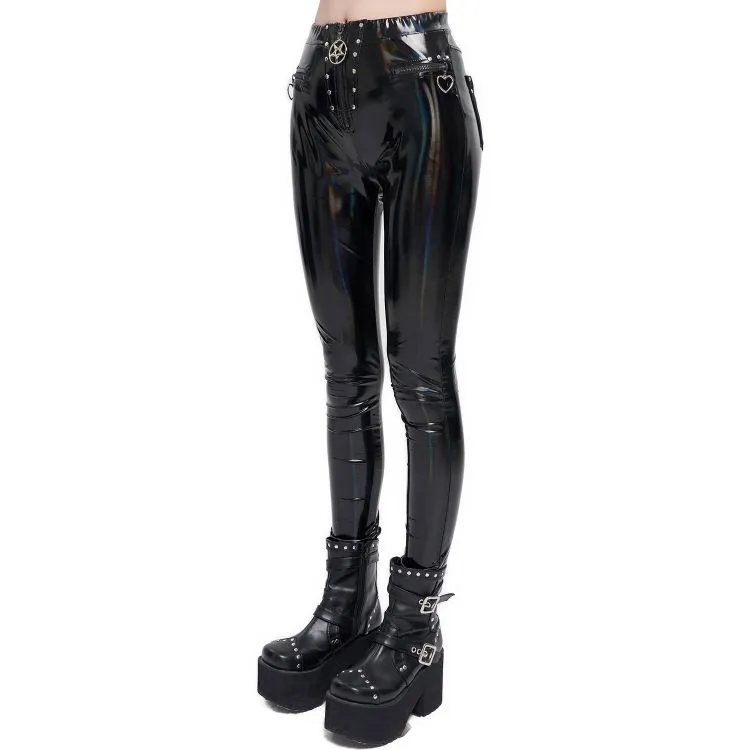 Leggings 'Geloyra' en Vinyle Noir Verni