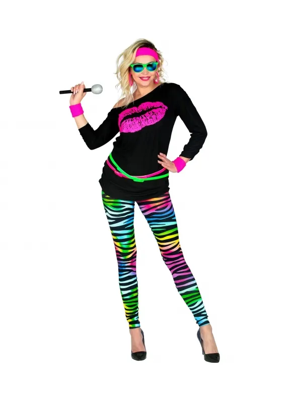 Leggings années 80 multicolore fluo femme