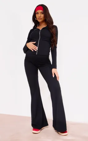 Maternité Pantalon de grossesse flare noir côtelé crêpé à taille haute