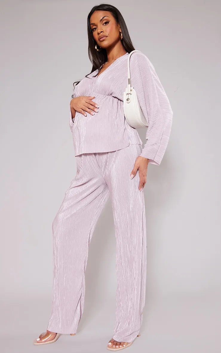 Maternité Pantalon de grossesse large vieux rose plissé à ourlet légèrement volanté