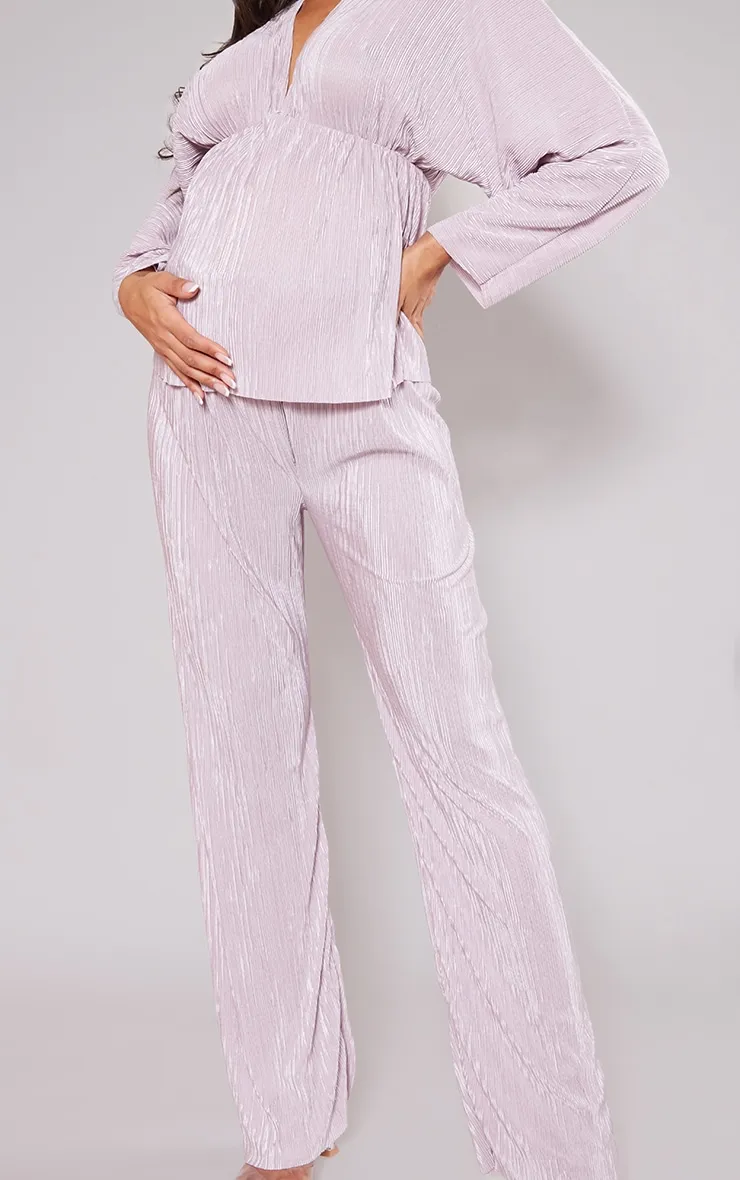 Maternité Pantalon de grossesse large vieux rose plissé à ourlet légèrement volanté