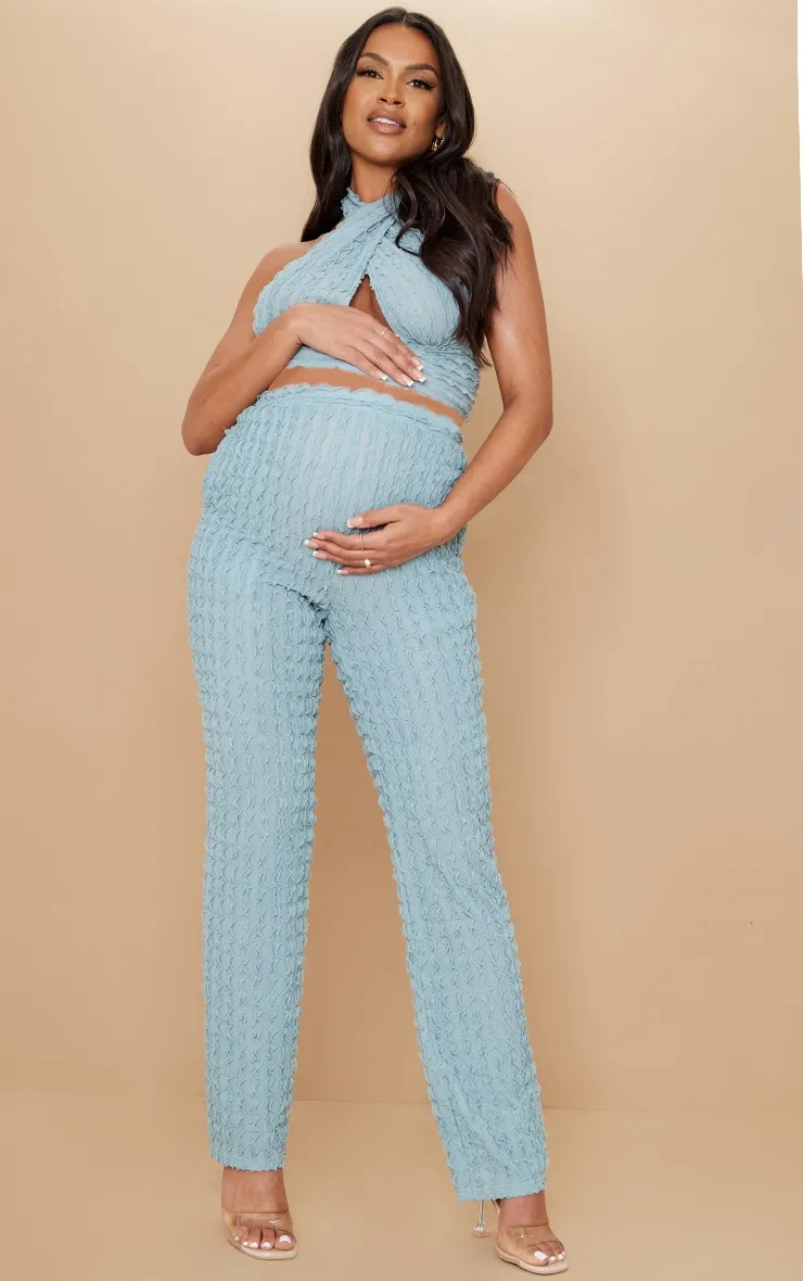 Maternité Pantalon de grossesse évasé texturé bleu