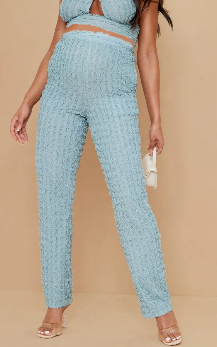 Maternité Pantalon de grossesse évasé texturé bleu