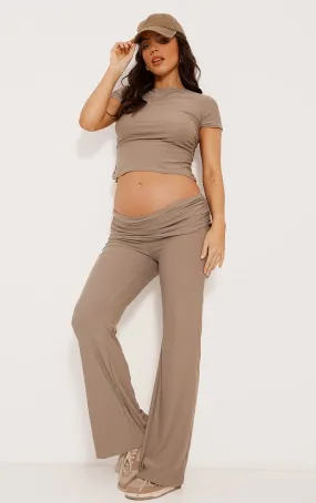 Maternité Pantalon droit de grossesse taupe doux à taille pliée