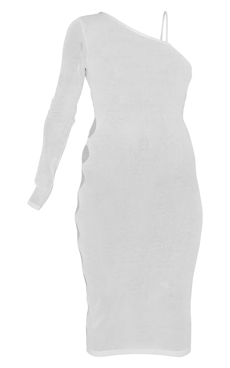 Maternité Robe de grossesse mi-longue en maille tricot crème transparente à manche unique