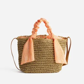 Panier beige foncé tressé à anses orange rayées - Sacs à main Maroquinerie | ERAM