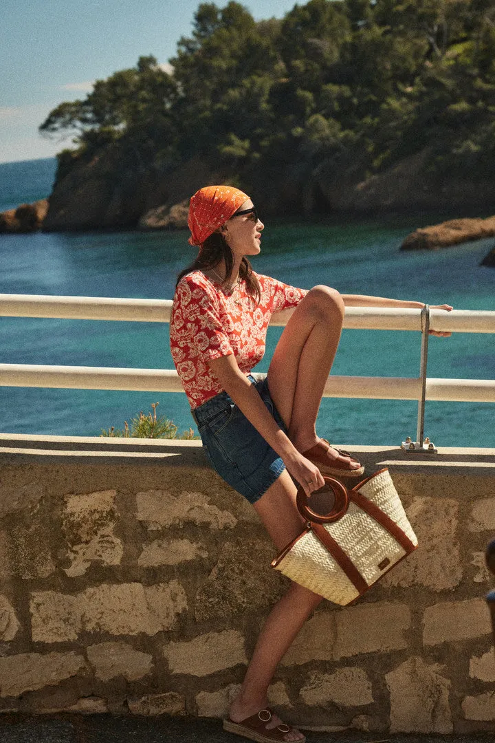 Panier Paulina tressé naturel et cognac