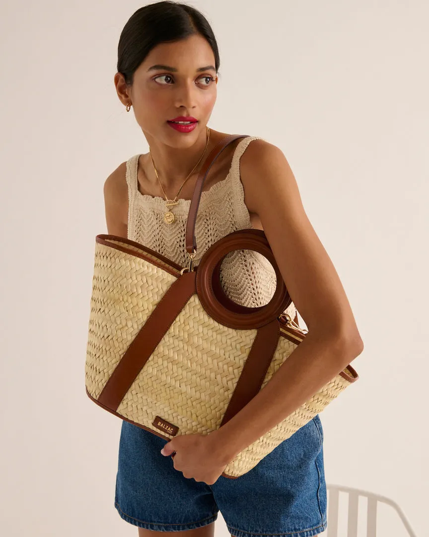 Panier Paulina tressé naturel et cognac