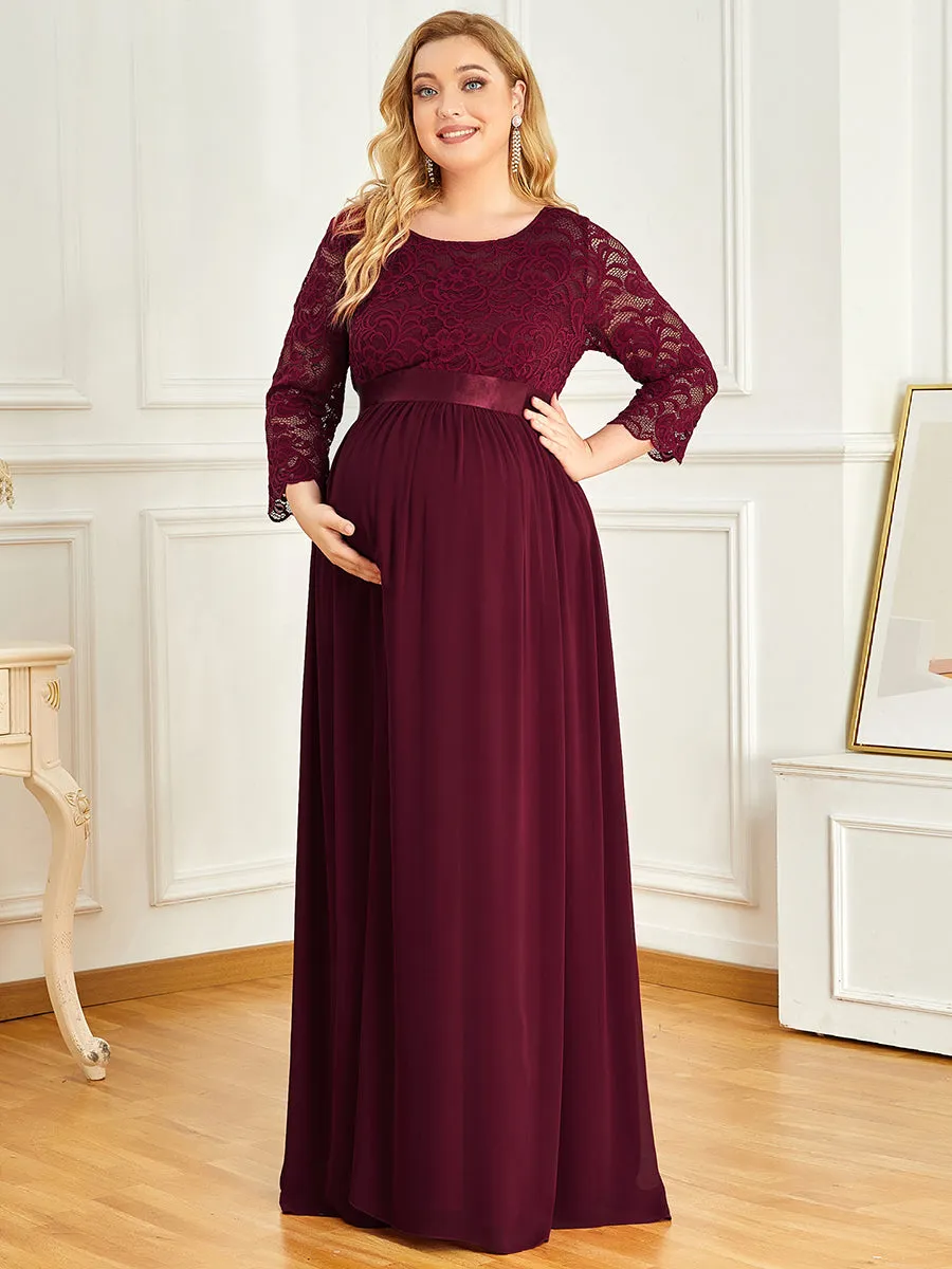 Robe de soirée glamour à demi-manches col rond et dos brodé pour maternité