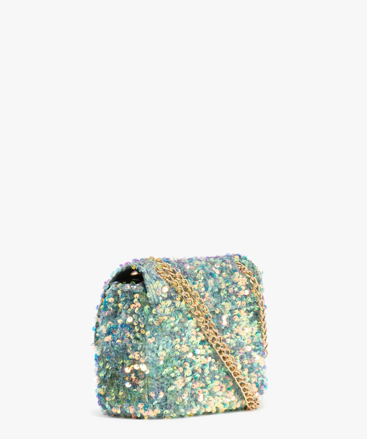 sac bandouliere en chaine parseme de sequins irises femme vert sacs bandouliere