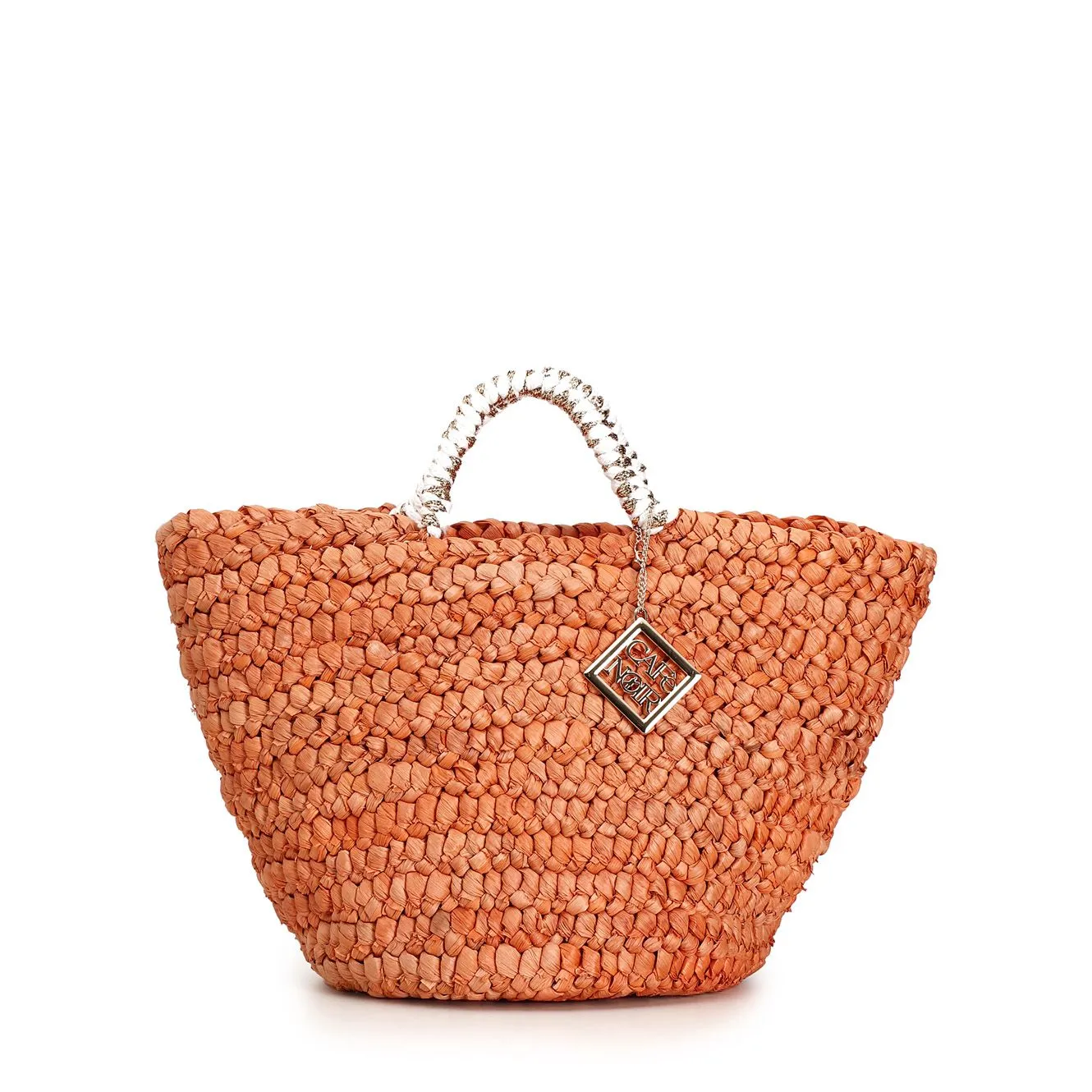 sac cabas en paille avec pendentif cafènoir orange - CafèNoir