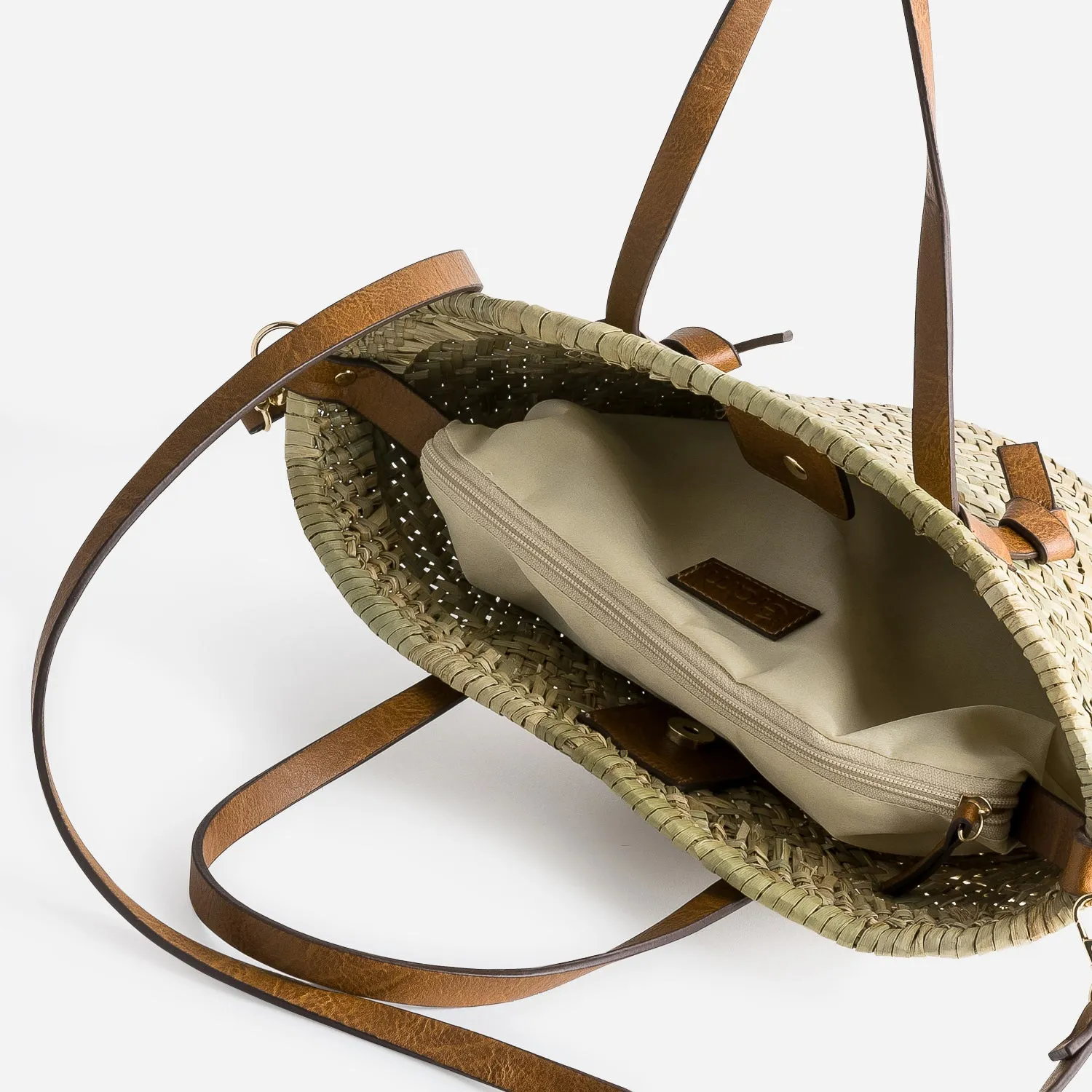 Sac panier beige en paille anses camel - Sacs à main Maroquinerie | ERAM