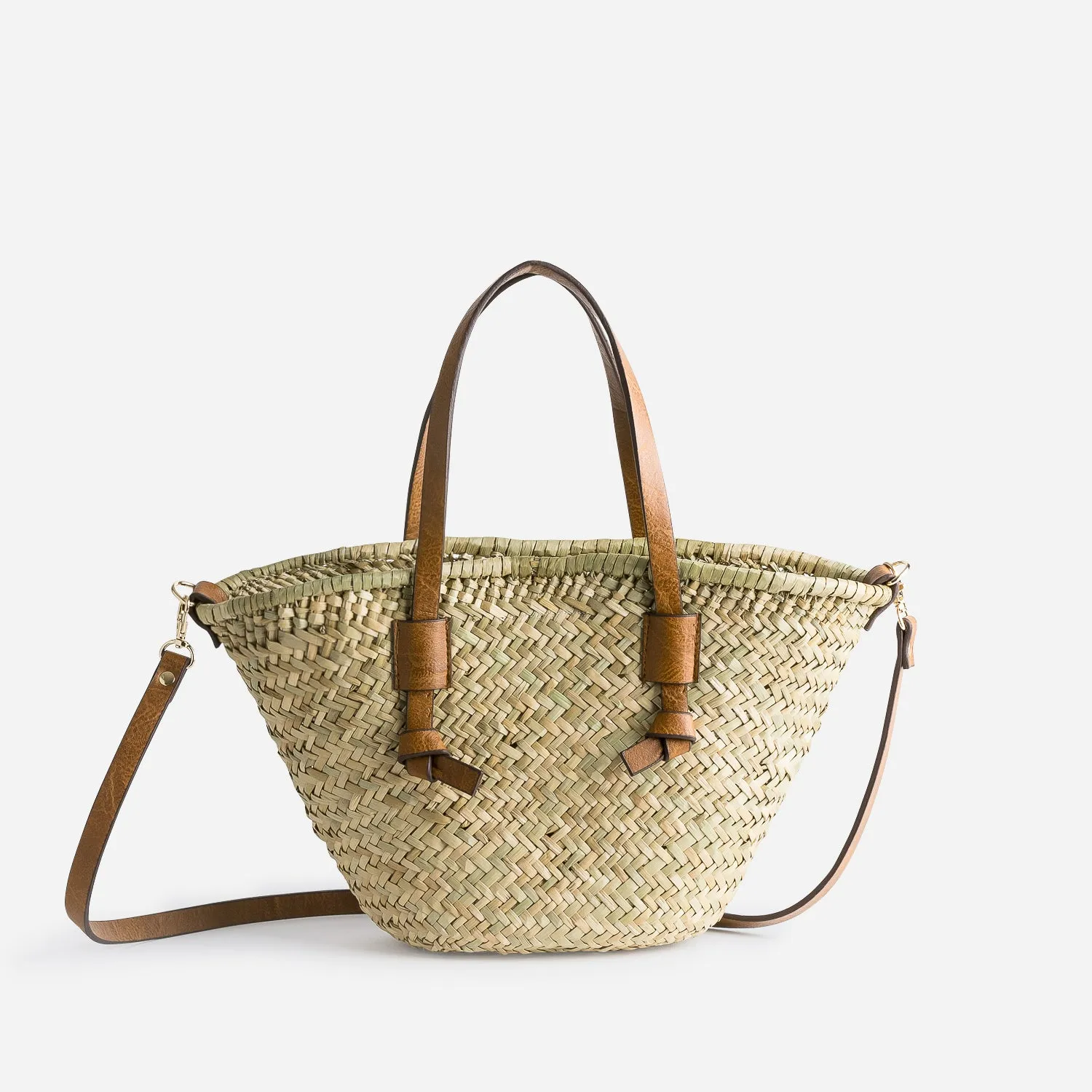 Sac panier beige en paille anses camel - Sacs à main Maroquinerie | ERAM