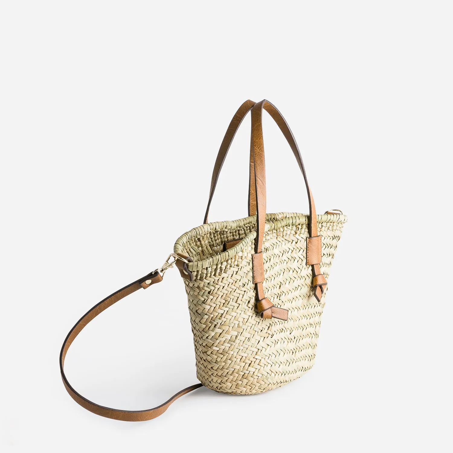 Sac panier beige en paille anses camel - Sacs à main Maroquinerie | ERAM