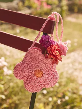 Sac rose en paille en forme de fleur