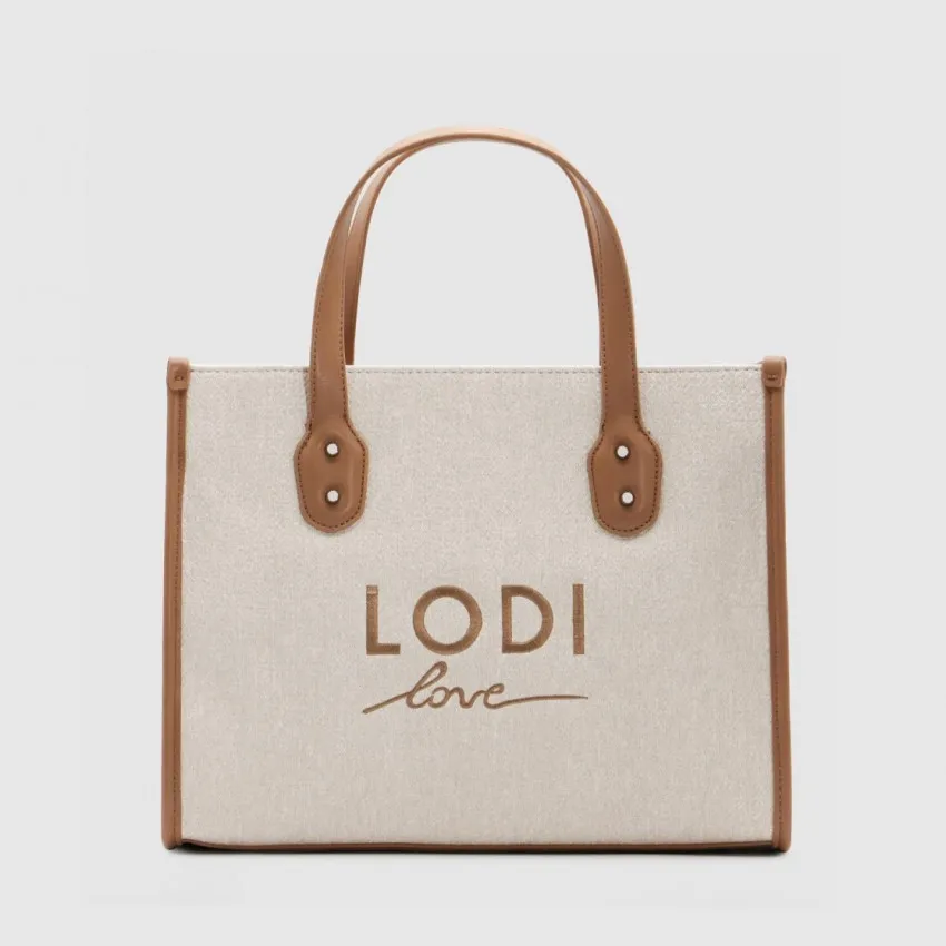 Sac shopper grand modèle en tissu denim beige. I LODI Sacs pour femme online.