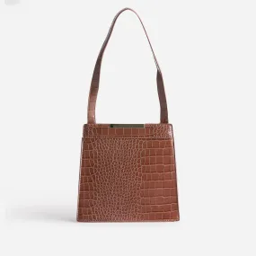 Sac à main cognac embossé effet croco - Sacs à main Maroquinerie | ERAM