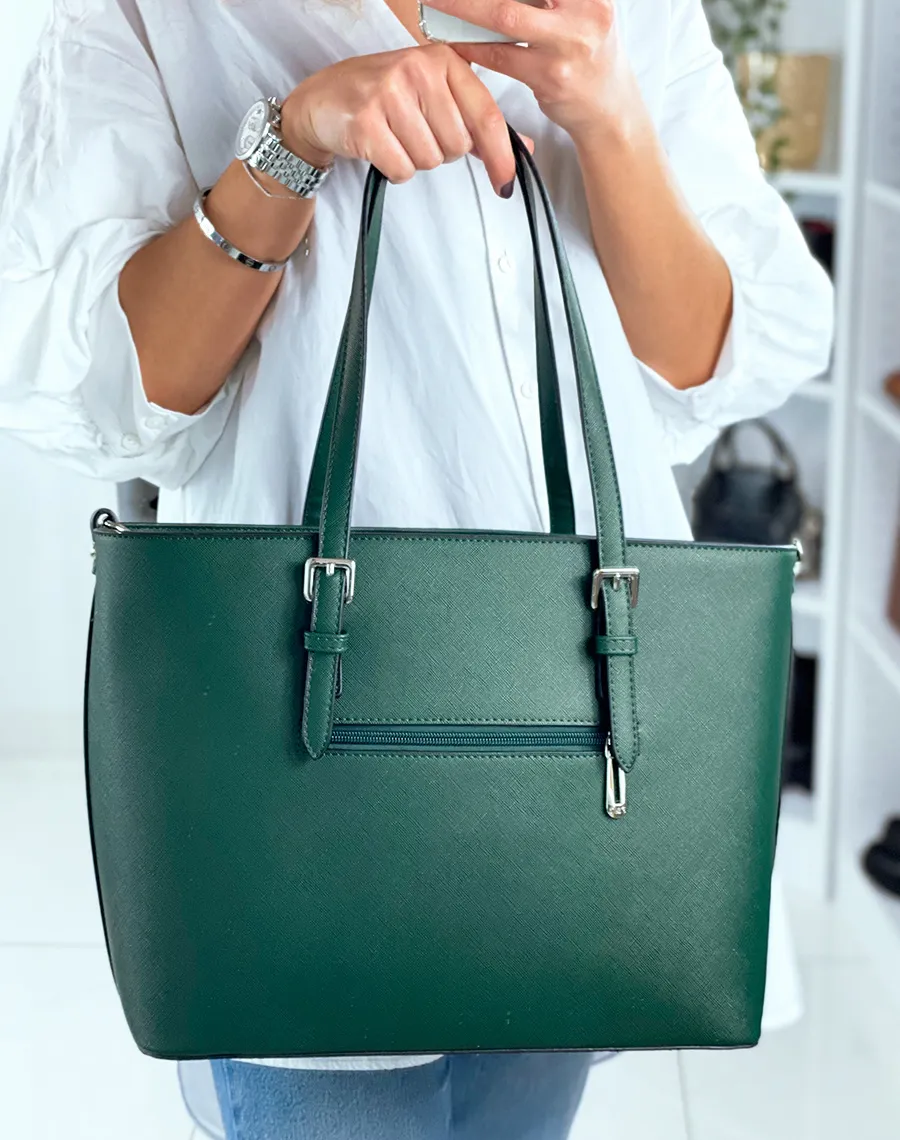 Sac à main type cabas vert en simili cuir