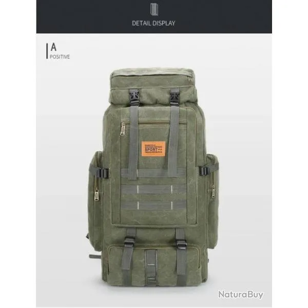 Sacs à Dos Etanches en Nylon pour Trekking Chasse d'Entraînement Plein Air Vert Militaire 80L