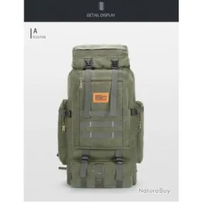 Sacs à Dos Etanches en Nylon pour Trekking Chasse d'Entraînement Plein Air Vert Militaire 80L