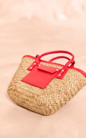 Tote mini en paille et PU rouge