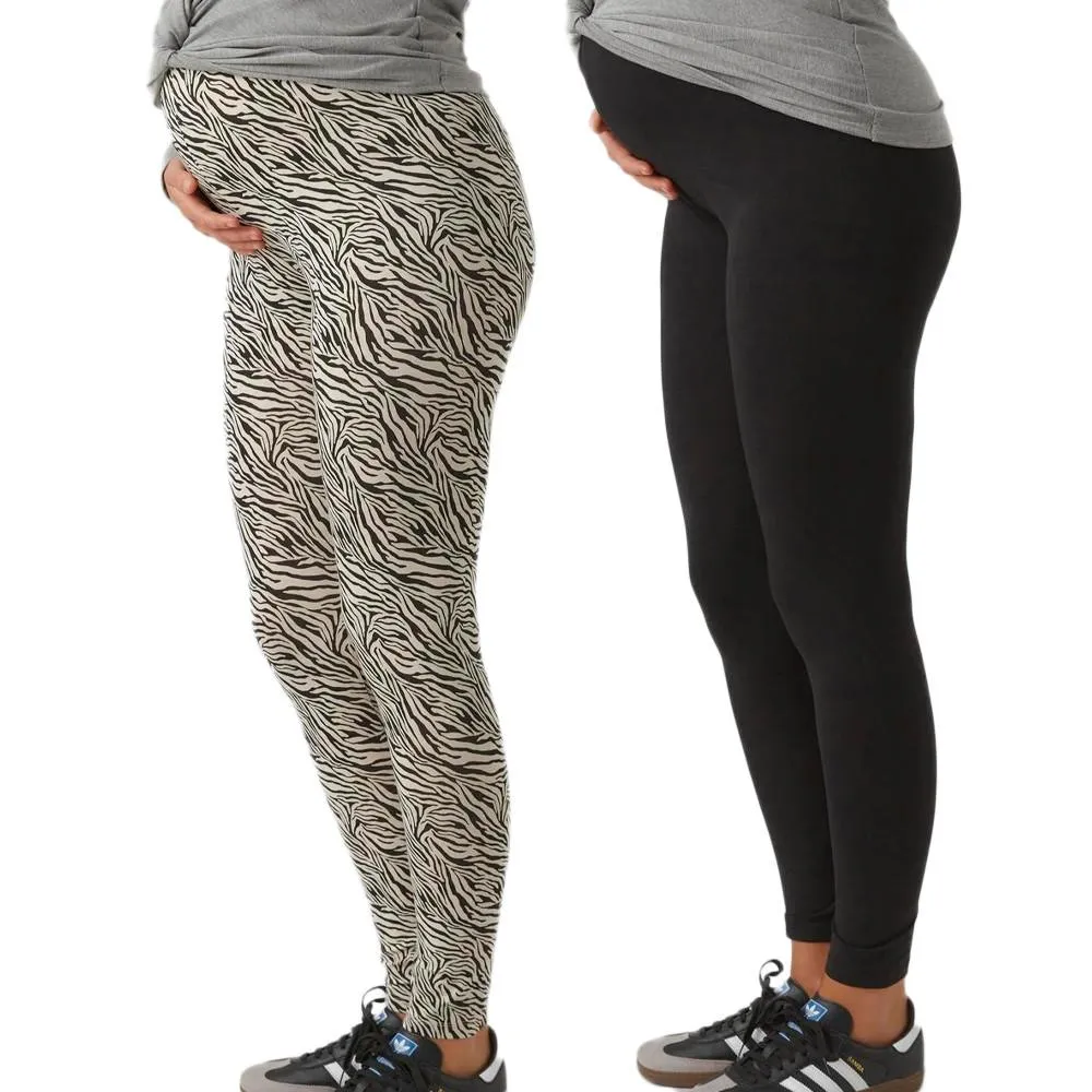 X2 Leggings de Grossesse Beige/Noir Femme Mamalicious Lemma